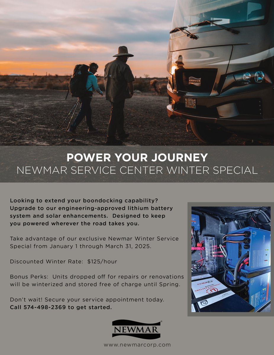 Power Your Journey-Upgrade to our engineering-approved lithium battery
system and solar enhancements.  Designed to keep
you powered wherever the road takes you.

#newmar #PowerYourJourney #lithionics
