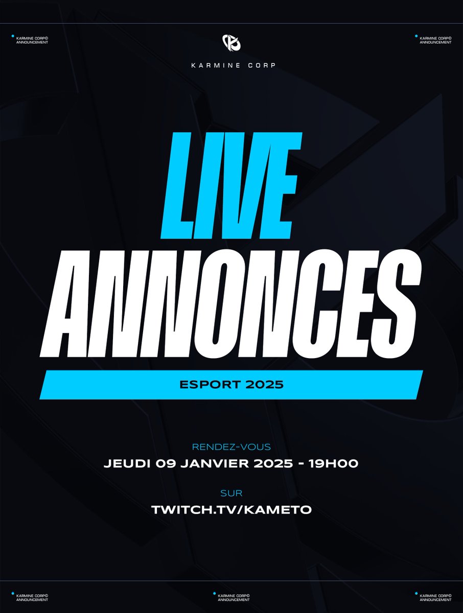KarmineCorp's tweet image. Une nouvelle année a commencé, et on a pas mal de choses à se dire.

Rendez-vous le jeudi 9 janvier à 19h sur twitch.tv/kamet0