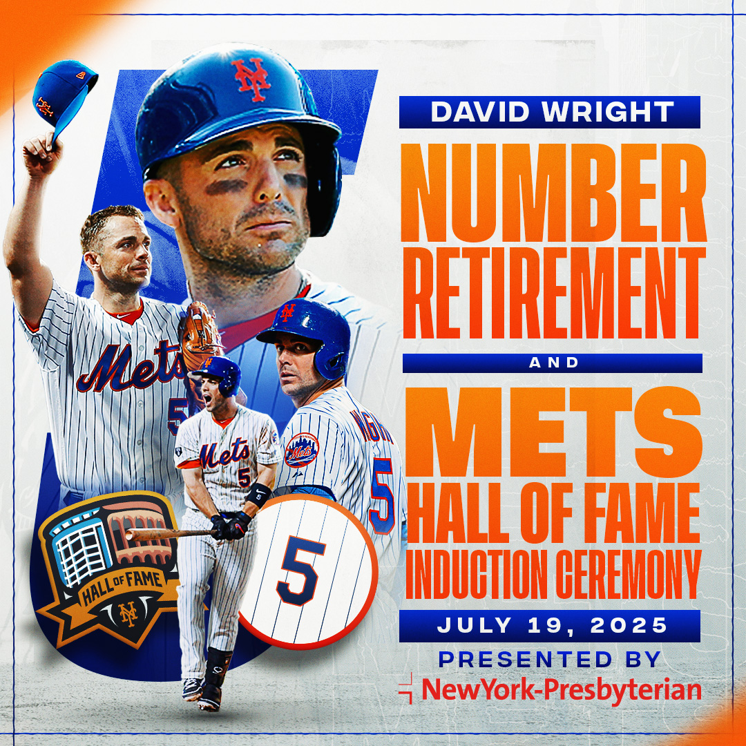 New York Mets (@mets) on Twitter photo 5️⃣ Forever
David Wright will have his No. 5 retired and be inducted into the Mets Hall of Fame on Saturday, July 19, presented by <a href="/nyphospital/">NewYork-Presbyterian</a>. 🧡💙 5️⃣ Forever
David Wright will have his No. 5 retired and be inducted into the Mets Hall of Fame on Saturday, July 19, presented by <a href="/nyphospital/">NewYork-Presbyterian</a>. 🧡💙