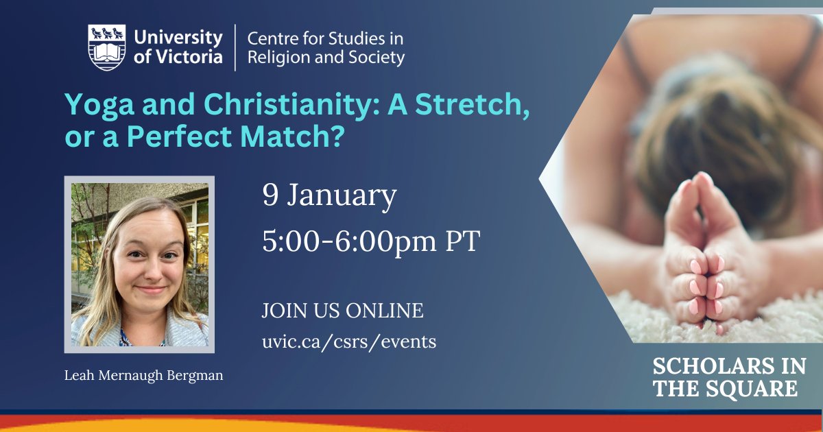 And we're back! Yoga and Christianity--a perfect match? Come find out Thursday with Leah Mernaugh Bergman and guest conversation partner Paul Bramadat. <a href="/UVicResearch/">UVic Research</a> @UVicAnthro <a href="/UVicSocialSci/">UVic Social Sciences</a>