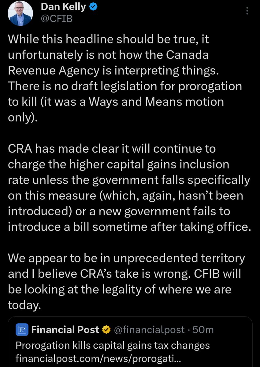 This is going to lead to a lot of confusion at tax time, especially if <a href="/CFIB/">Dan Kelly</a> is correct and CRA will proceed with the new capital gains rules.

#cdnpoli