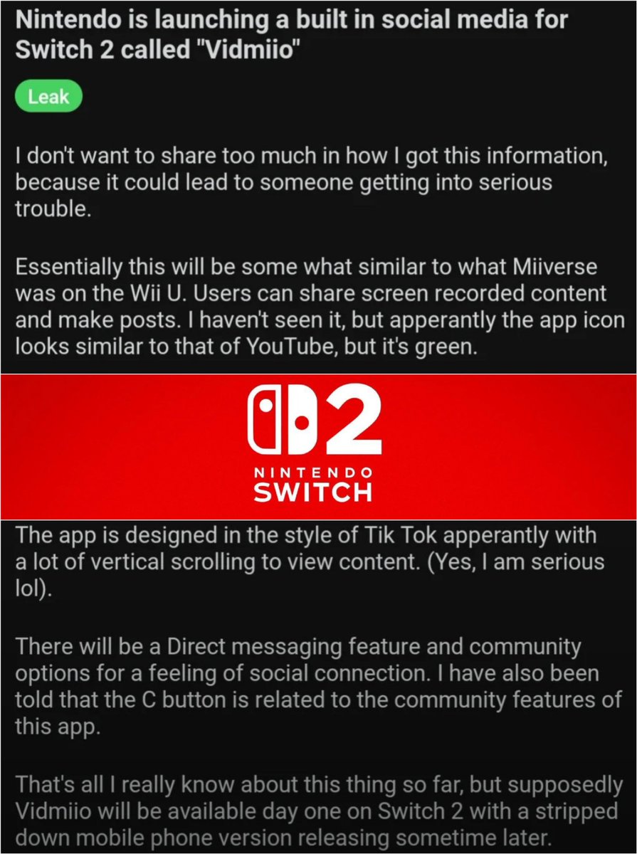 AesirMalos's tweet image. NEW Switch 2 Leak reveals revamped Switch OS with a built in Tik Tok style social media app called &quot;Vidmiio&quot;

Switch 2 users will be able to
• Make posts
• Post screenshot &amp;amp; Recorded Video
• Create Communities
• Direct Message

#Nintendo Switch 2 OS has Animated backgrounds