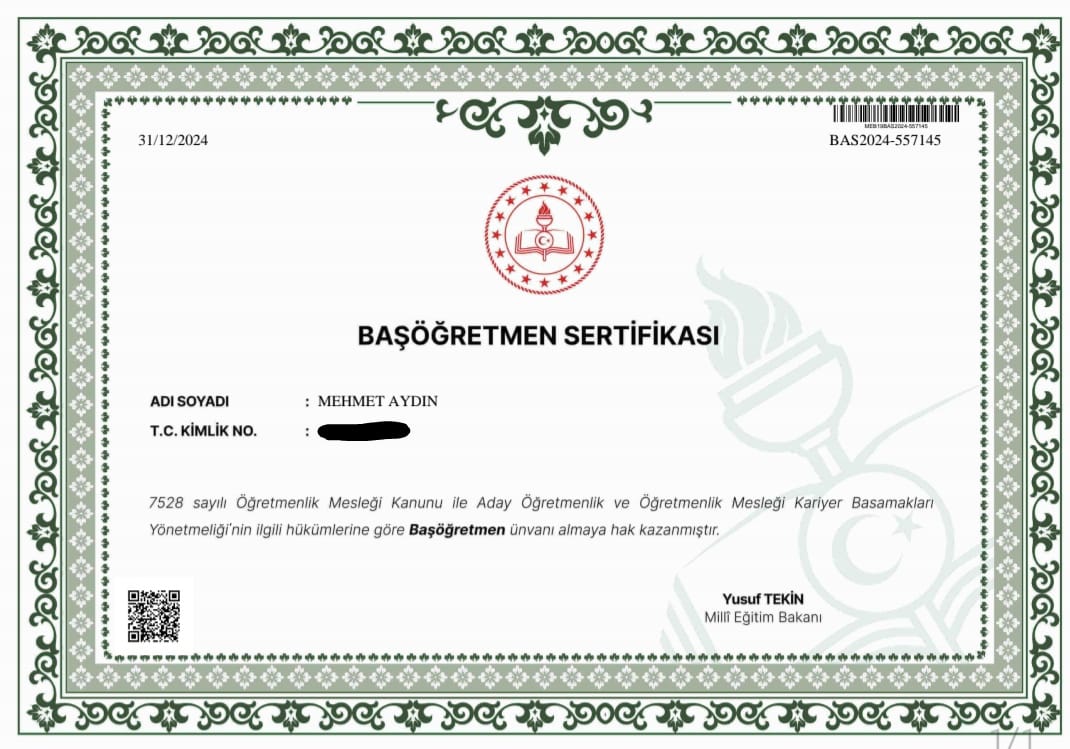 Kariyer Basamakları Yönetmeliğinde ifade edildiği gibi sertifika almaya hak kazanan öğretmenlerimizin belgeleri onay sürecinin ardından sisteme yüklenmeye başlandı. Yeni unvanına kavuşan tüm meslektaşlarımı tebrik ediyor, sayın bakanımıza teşekkürlerimi sunuyorum. <a href="/Yusuf__Tekin/">Yusuf Tekin</a>
