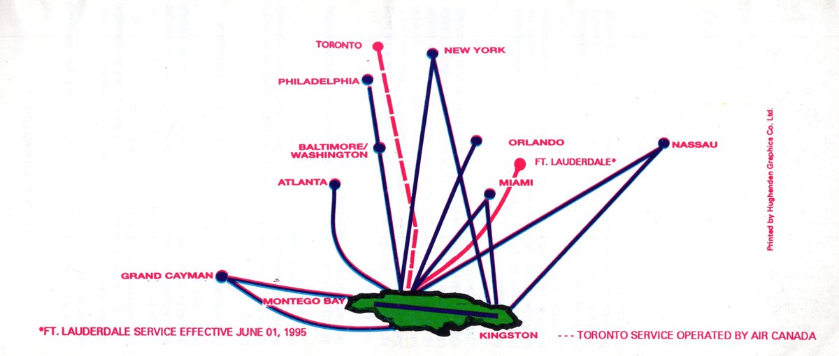 AvGeek71's tweet image. Two different route map styles from Air Jamaica. On the left is October, 1995 and on the right is December, 1995.
#avgeek #avgeeks #airline #airlines #travel