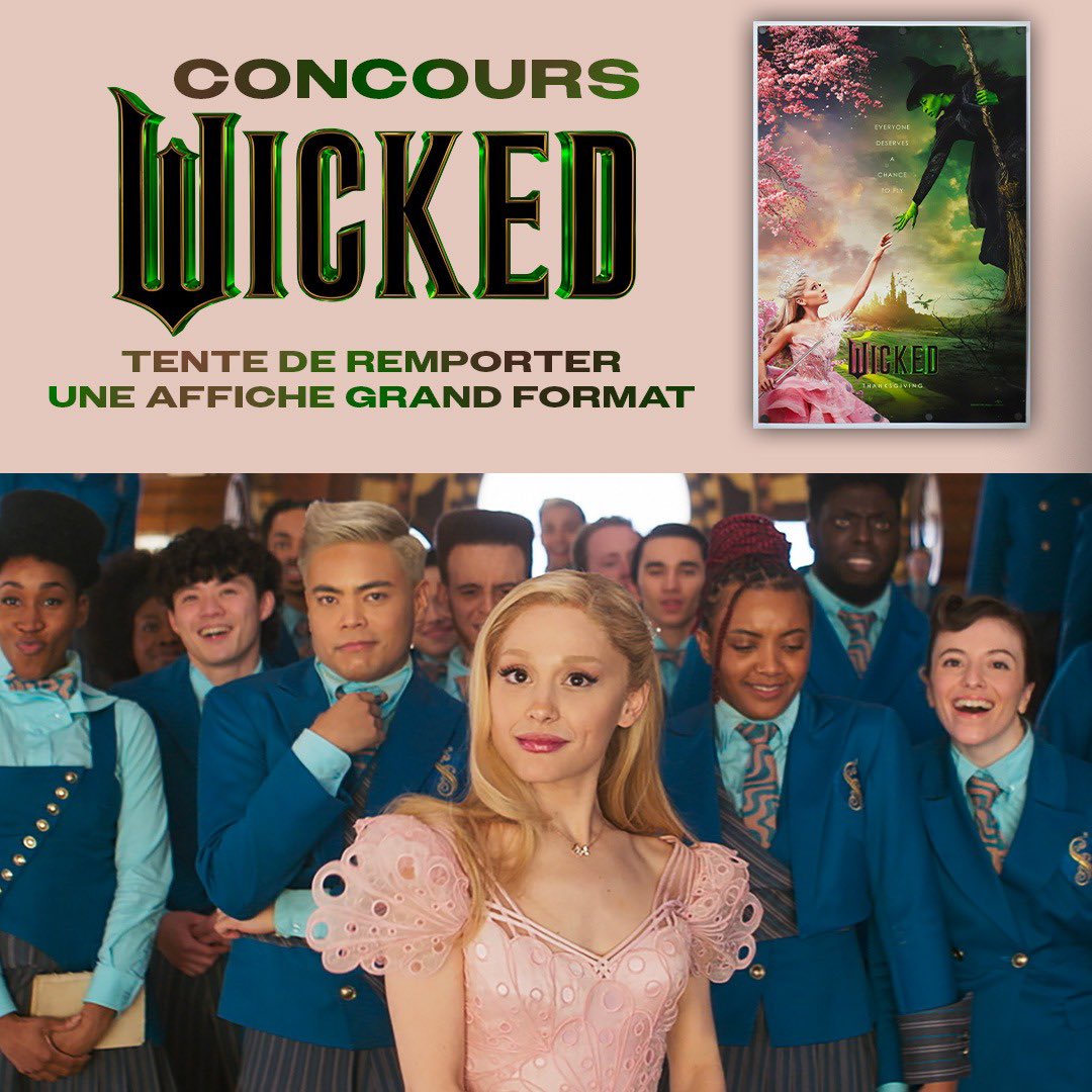 AGTourFR's tweet photo. #CONCOURS : Tente de remporter une affiche GRAND FORMAT de #WickedLeFilm 🩷💚

Pour participer il te suffit de : 

- #RT ce tweet
- Follow @AGTourFR &amp; @UMusicFrance
- Commenter ta scène préférée du film

Bonne chance à tous 🎉 https://t.co/DLhGePLjNF