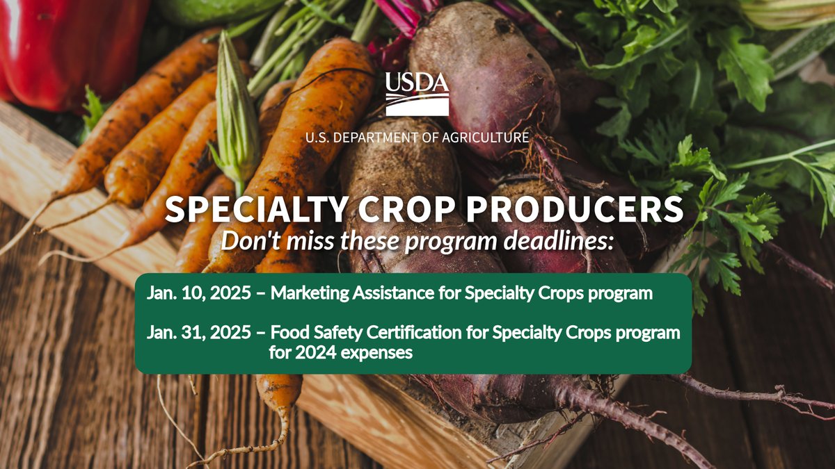 usdaFSA's tweet photo. .@USDA announced increased funding for the new Marketing Assistance for Specialty Crops program and reminds specialty crop producers to apply for marketing and food safety assistance before the applicable deadlines. https://t.co/HGjMGmk54j https://t.co/oF5DPDacYN