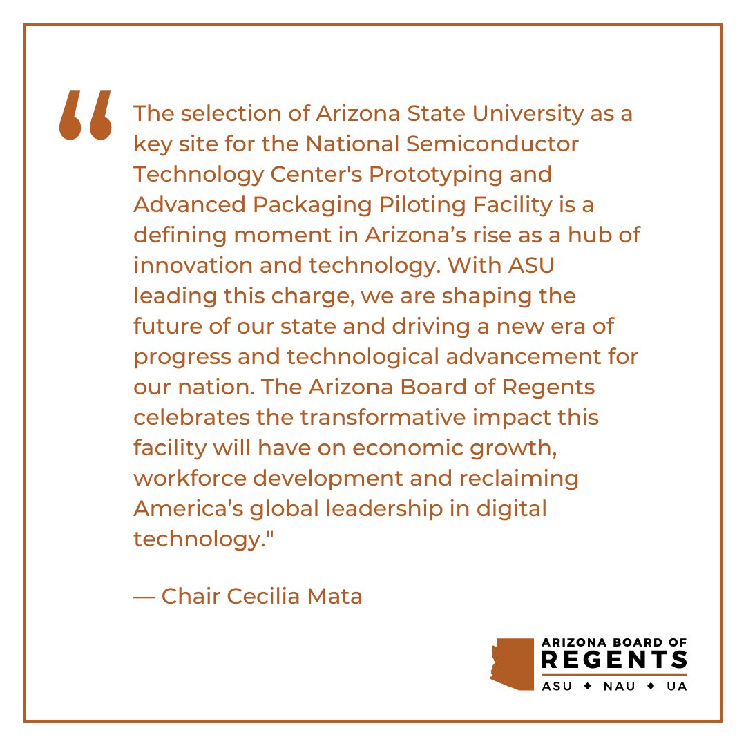 Good news for Arizona: <a href="/ASU/">Arizona State University</a> was selected to be the home for the third CHIPS and Science Act-funded national facility.

The investment further solidifies Arizona as a national leader in the semiconductor industry: ow.ly/Y7mN50UAtGF