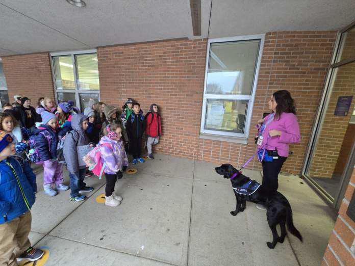 MaggieMaumee's tweet photo. Today was Salsa’s first day at Fairfield! #wearemaumee #pantherpawsprogram @maumee_schools @FairfieldPTO https://t.co/CkKqwmwFP7