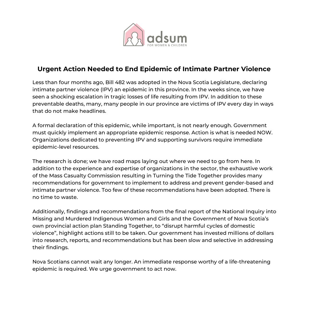 Immediate Action Needed, Nova Scotia
<a href="/nsgov/">Nova Scotia Gov.</a> #IPV #novascotia #nspoli