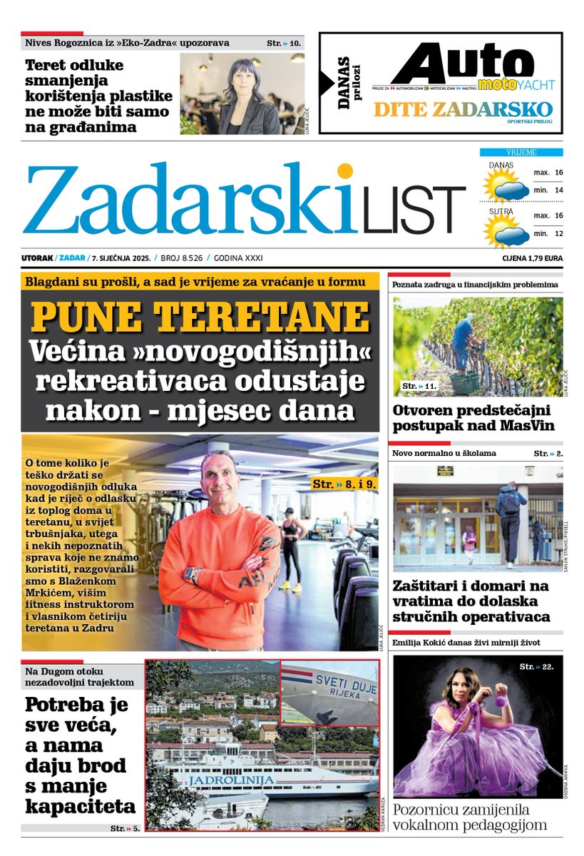 Sutra u Zadarskom listu čitajte...