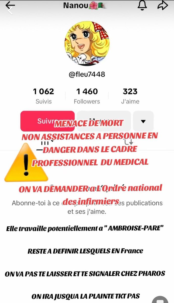 MahdiBaladi's tweet photo. #Urgent Une infirmière algérienne en France menace les Marocains qui se rendront à l'hôpitalLe gouvernement français doit intervenir de manière urgente et https://t.co/CT10M6RKH5 vous prie de faire en sorte que ce tweet atteigne le plus haut niveau gouvernemental en France aujourd'hui avant demain.