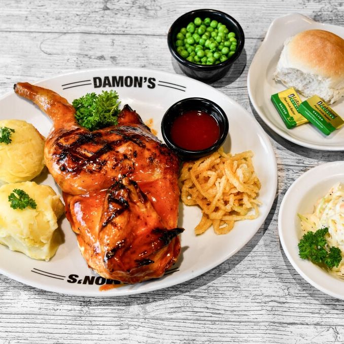 🍗 'The Chicken Affair' 🍗 This is our NEW Oven Roast #Chicken. Marinated overnight. Served Crispy Fried Shoestring Onions - Plain, BBQ or Terriyaki with Rich Onion Gravy and served with two sides 👉️ damons.co.uk/menus/dinner-m…