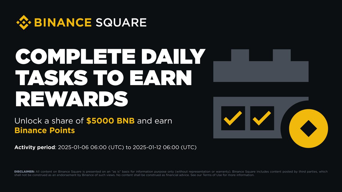 Complete daily tasks on Binance Square to earn a share of $5000 BNB and Binance points! 

More information ➡️ binance.com/en/square/post…