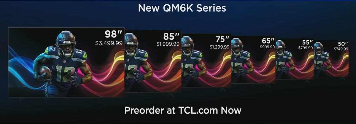 TopoClandestino's tweet photo. @TCL_Global @TCL_USA @Dolby @dts You can pre-order it RIGHT NOW at https://t.co/dcjeFezoiY!. From sizes ranging from 50" to 98" inch with the following prices 👇#CES2025 #CES #InspireGreatness #TCLAtCES #TCLCES2025 #TCLCES #QM6K https://t.co/OleSLmRVYW