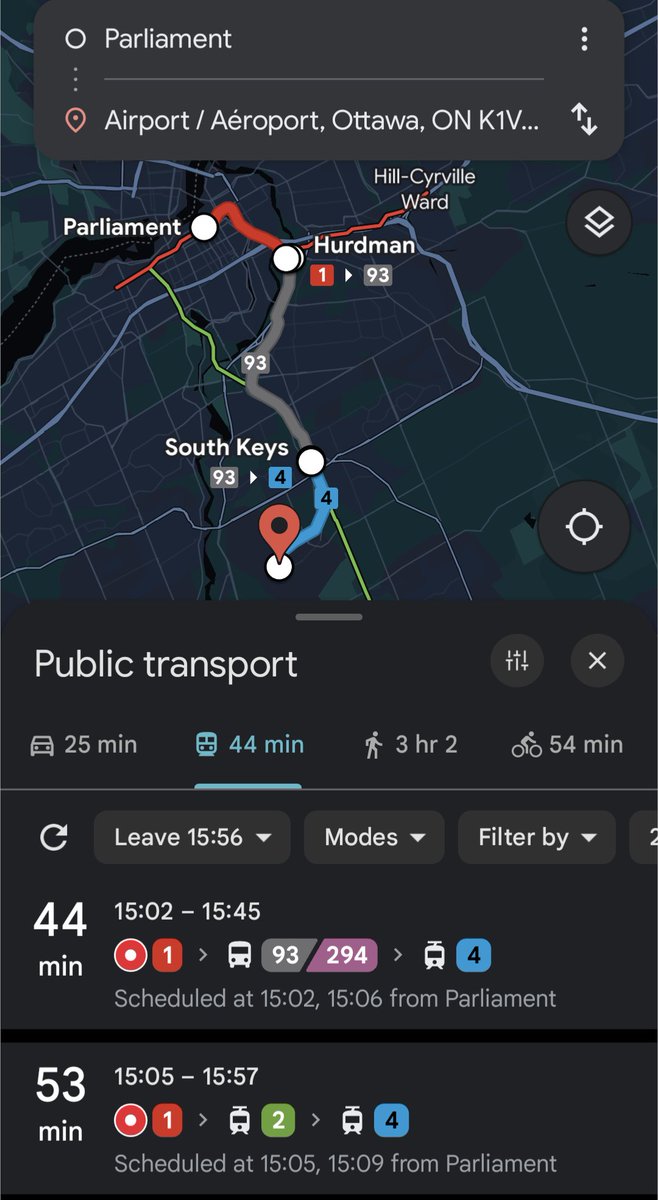 Frenchyacinthe's tweet photo. @RailFansCanada Going from the airport to downtown has the merit to be now possible only by rail, but is far from the most effective transit route from the looks of it. :( https://t.co/u32majnllg