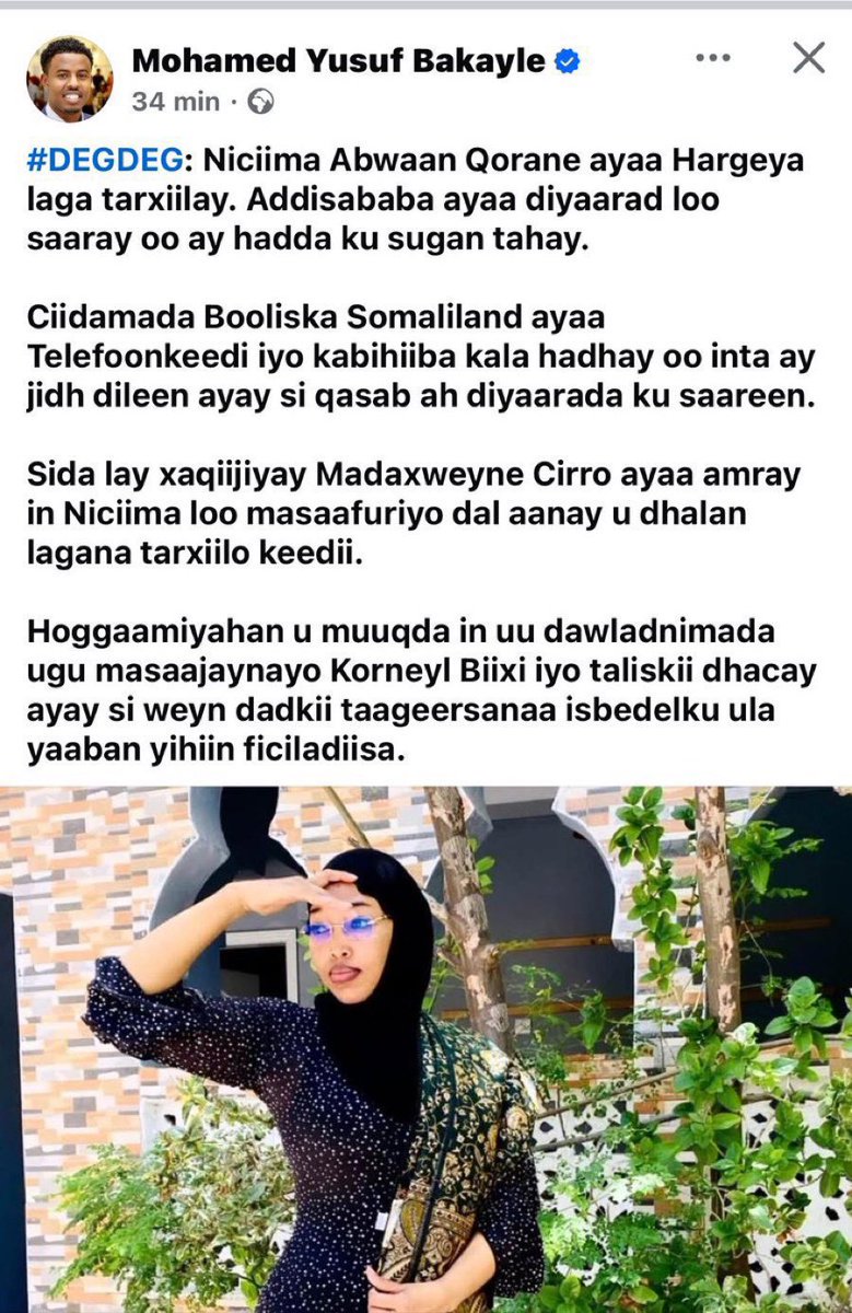 In qof wadankii uu u dhashay laga masafuriyo sidi ajnabi waa khalad waana dastuur jabin. Muwadinka khaldama waa in la maxkamadeya lana xidha hadi dambi lagu helo, markay xukun dhamestana magalkoda ha galan. #Somaliland #justiceforniciima