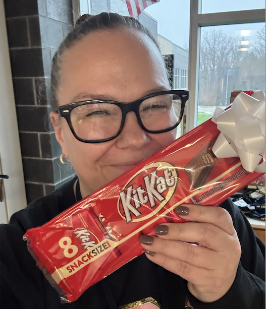 12/16/24 Today I 💛 my job because a former student stopped by with my favorite candy! Chase graduated in 2022 but still remembered that KitKats were my fav!
