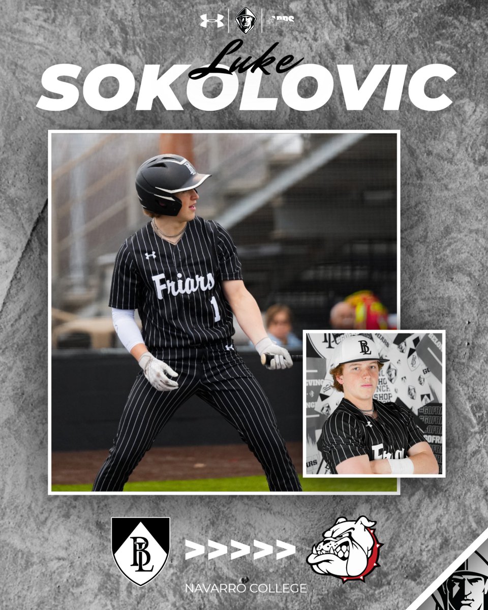 #GoFriars 🔜 #GoDawgs

Senior Luke Sokolovic has verbally committed to Navarro College for baseball. Congratulations to Luke on all his hard work!