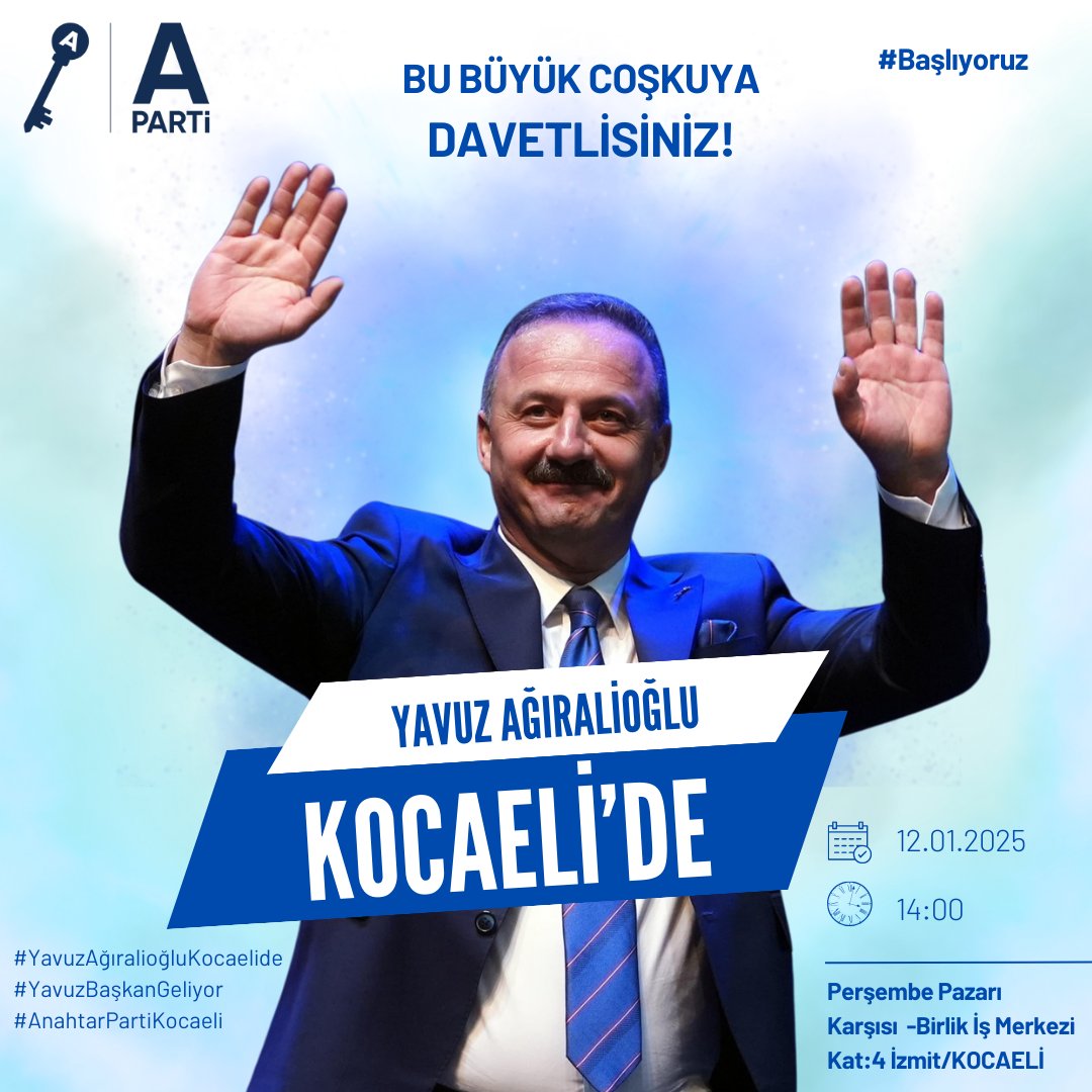 Bu hikâye, bir milletin "Ben razı değilim!" deyişinin tezahürüdür.
12 OCAK 2025 #Başlıyoruz

#AnahtarParti
#YavuzAğıralioğlu
#YavuzAğıralioğluKocaelide
#YavuzBaşkanGeliyor
#AnahtarPartiKocaeli