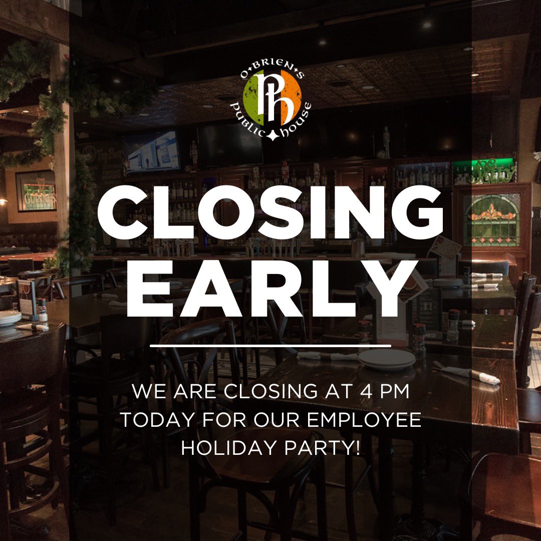 Attention! Attention! ☺️ We’re closing early today at 4 PM to celebrate our amazing team with a holiday party. 🎄🥂

See you back here tomorrow for more great times! 🍻