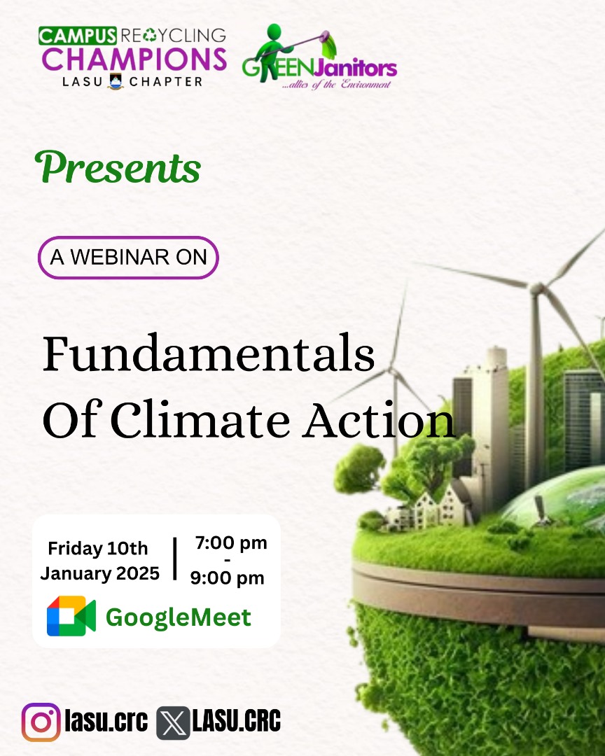 🌍 Ready to take action for a sustainable future?

Join Campus Recycling Champions  for an engaging Webinar on the Fundamentals of Climate Action. Discover practical solutions, insights into SDG 13, and the role you can play in combating climate change.
#SustainableFuture #CRC