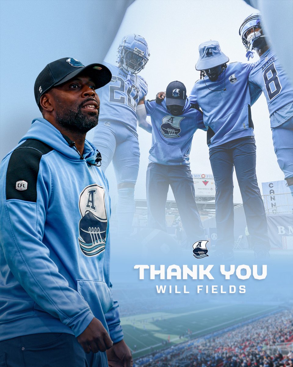 Toronto Argonauts (@torontoargos) on Twitter photo Thank you for your contributions, <a href="/CoachFields02/">William Fields</a>, both on and off the field. Wishing you the best 🌊 Thank you for your contributions, <a href="/CoachFields02/">William Fields</a>, both on and off the field. Wishing you the best 🌊
