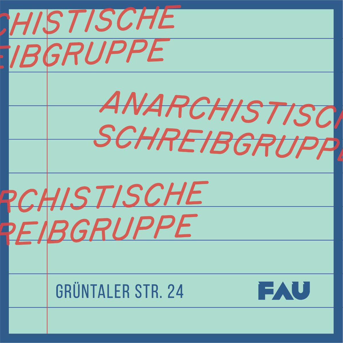 FAU Berlin (@fau_berlin) on Twitter photo Wenn du teilnehmen willst, bring einen Text oder eine Textidee mit, an der du arbeiten willst. Kontakt: faub443@fau.org
Was: Anarchistische Schreibgruppe
Wann: Dienstag 07.01.25 | 17-20 Uhr
Wo: Grüntaler Str. 24.
Alle Infos 👉 berlin.fau.org/2025/01/03/mon… Wenn du teilnehmen willst, bring einen Text oder eine Textidee mit, an der du arbeiten willst. Kontakt: faub443@fau.org
Was: Anarchistische Schreibgruppe
Wann: Dienstag 07.01.25 | 17-20 Uhr
Wo: Grüntaler Str. 24.
Alle Infos 👉 berlin.fau.org/2025/01/03/mon…