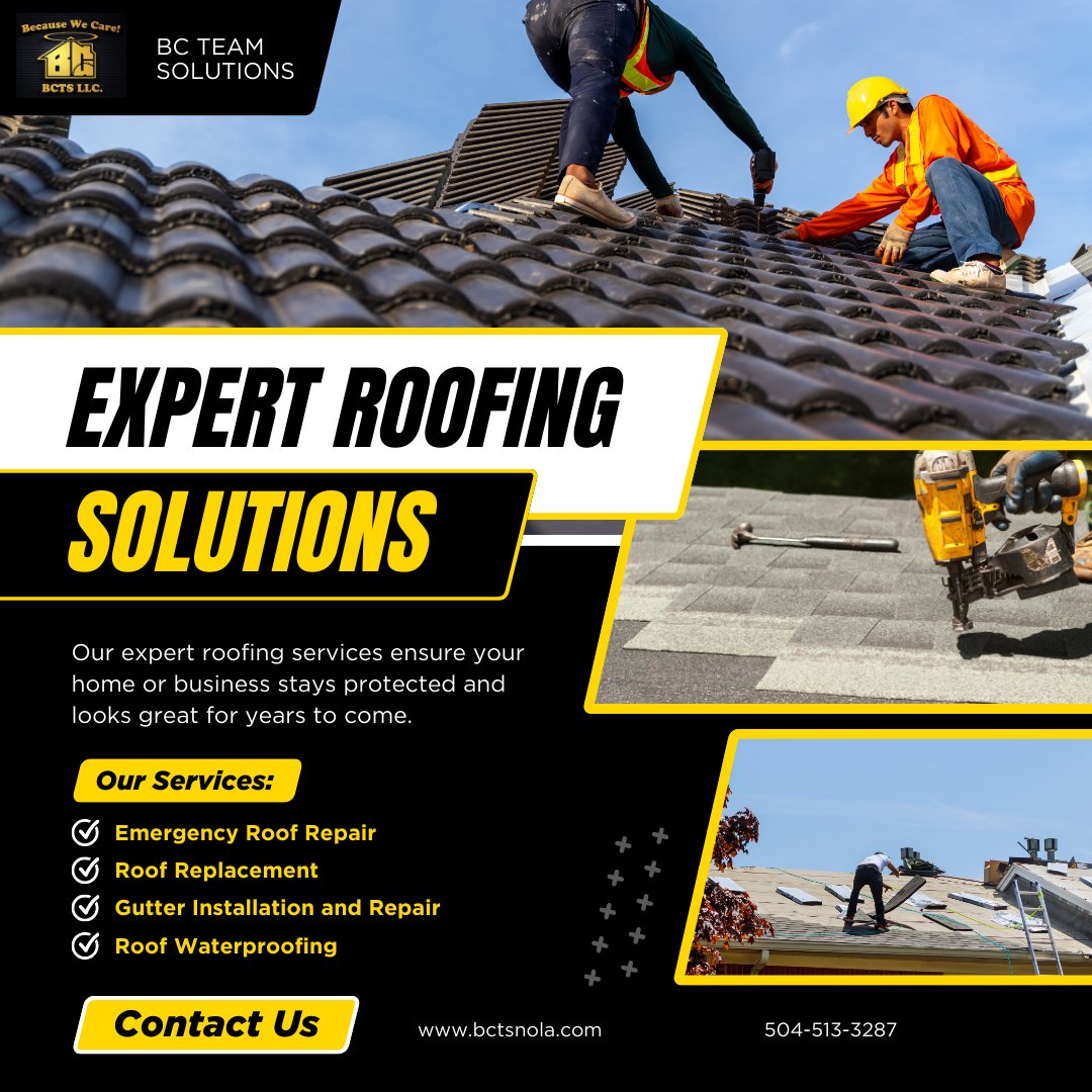 BCTeamSolutions's tweet image. 🔨 Reliable Roofing Solutions in Louisiana!
BC Team Solutions offers expert roofing services at affordable rates. Request a quote today! 📞 504-513-3287
#Roofing #LouisianaHomes #BCTeamSolutions #AffordableRates #RoofRepairs #CallToday