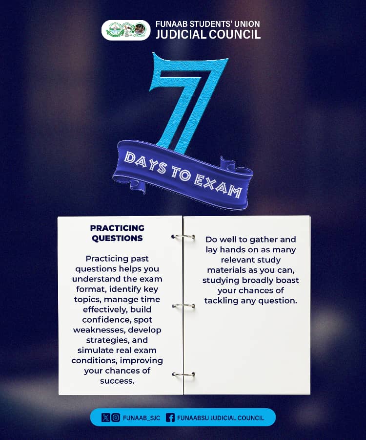 funaabsujc's tweet photo. Practicing past questions is like having open expo, do yourself good by attempting as many questions as possible.
#FEC
#SRA
#FJC
#HOCS
#DEPARTMENTALEXCOS
#COLLEGEEXCOS
#NAAS
#SayNoToExamMalpractice https://t.co/eajRsCBrtu