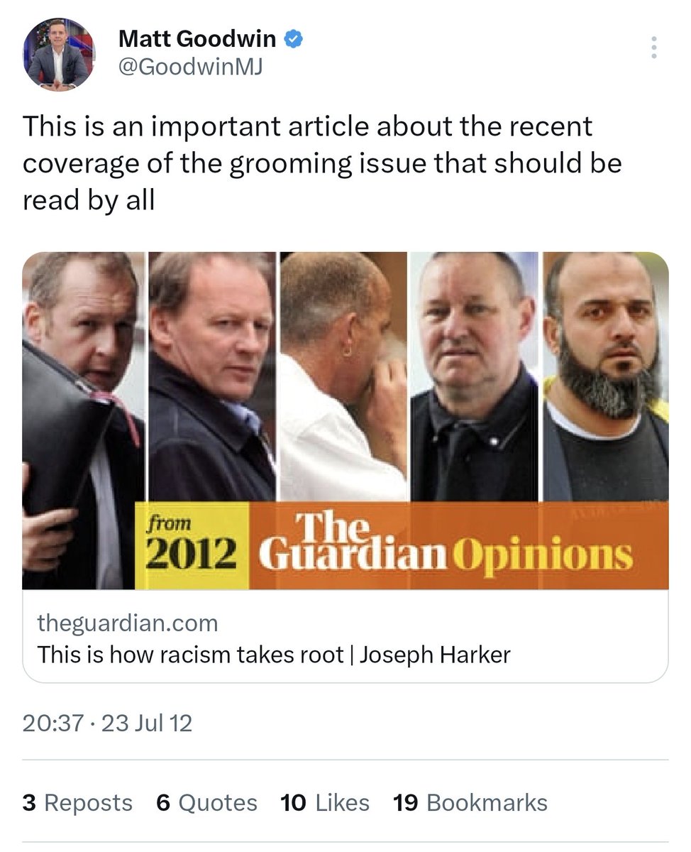 Miqdaad Versi (@miqdaad) on Twitter photo Powerful piece by <a href="/josephharker/">Joseph Harker</a>, praised by Matt Goodwin in 2012.
Now he's attacking the very thing he previously praised
theguardian.com/commentisfree/… Powerful piece by <a href="/josephharker/">Joseph Harker</a>, praised by Matt Goodwin in 2012.
Now he's attacking the very thing he previously praised
theguardian.com/commentisfree/…