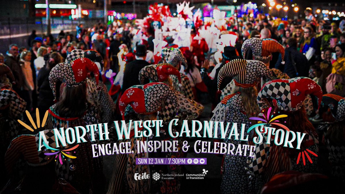 🎭🎉 Join us on Sunday 12 January at 7:30pm for the premiere of Féile’s film celebrating the North West Carnival Initiative, streaming on our Facebook &amp; YouTube.

The film was produced as part of Féile's Communities In Transition project funded by The Executive Office.