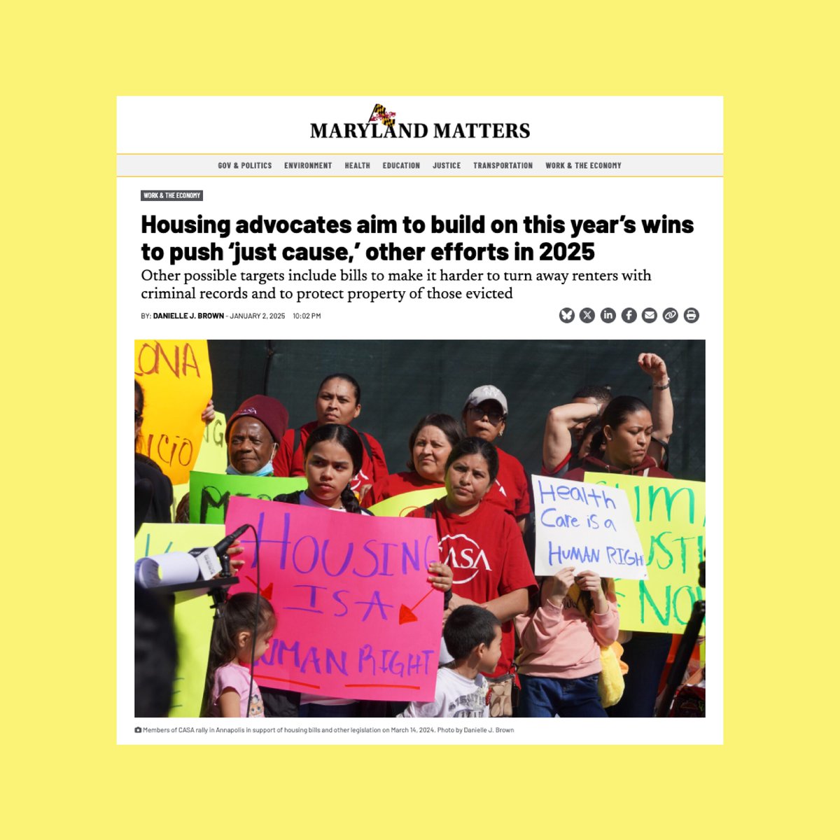 2025 is our year to pass Good Cause Eviction in Maryland! Over 5,000 Maryland families are made homeless each year due to an eviction. Passing a Good Cause Eviction law could help prevent homelessness &amp; keep families rooted in their communities. Read more: marylandmatters.org/2025/01/02/hou…