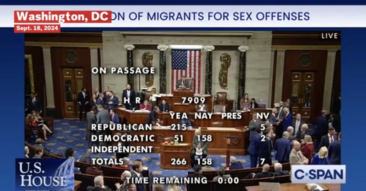 🚨 REPORT: NEW legislation has been filed that will deport all illegal aliens immediately if convicted of s*xual crimes.

This same bill was approved by the House in the last Congress, filed by <a href="/NancyMace/">Nancy Mace</a>.

The new bill - H.R. 134 - is from Vern Buchanan (R-FL).

I hope this