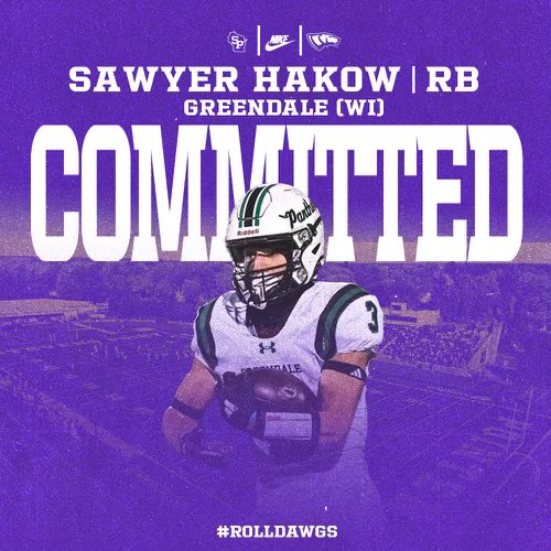 Sawyer Hakow (@sawyer_hakow) on Twitter photo Extremely blessed to announce my commitment to UW-Stevens Point๐ก๐ฃ!!
Thank you to the coaching staff for making this possible!!
<a href="/UWSPCoachCoop/">Cooper Kennedy</a> <a href="/shaunb8/">Shaun Behrend</a> <a href="/CoachVenne/">Coach Venne</a> <a href="/UWSPFootball/">UWSP Football</a> Extremely blessed to announce my commitment to UW-Stevens Point๐ก๐ฃ!!
Thank you to the coaching staff for making this possible!!
<a href="/UWSPCoachCoop/">Cooper Kennedy</a> <a href="/shaunb8/">Shaun Behrend</a> <a href="/CoachVenne/">Coach Venne</a> <a href="/UWSPFootball/">UWSP Football</a>