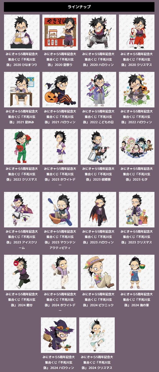 鬼滅の刃 みにきゃら5周年記念 大集合くじ ～不死川玄弥～ これまでの