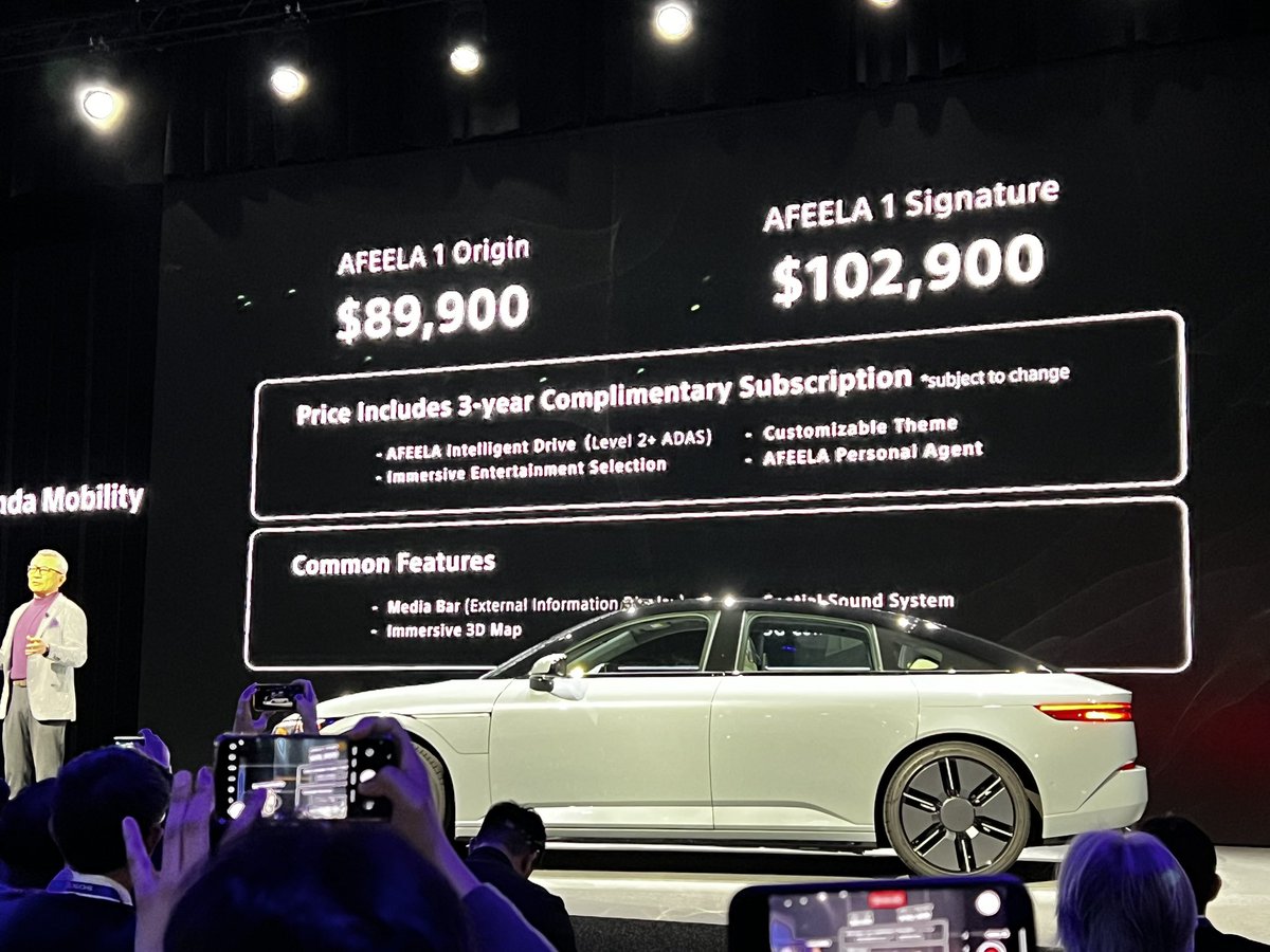 autoinsignia's tweet photo. ¡Sony Honda Mobility revoluciona eSony Honda Mobility sorprendió al anunciar que ya puedes apartar el impresionante Sony Afeela con solo 200 dólares.

El Afeela estará disponible en dos versiones:
 
• Afeela 1 Origin por 89,900 USD.
 
• Afeela 1 Signature por 102,900 USD. https://t.co/Y1gCjJZ6No