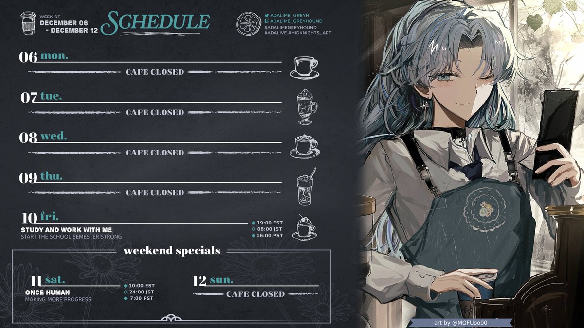 Adalime_GreyH's tweet photo. Stream Schedule for this week~ 
Back to two streams per week for school term sadly...
Though I think i might have gotten slightly addicted to a game... 🤭
#Vtuber #Adalive #ENVtuber #Krvtuber #VTuberUprising https://t.co/EkA1MwsAMt