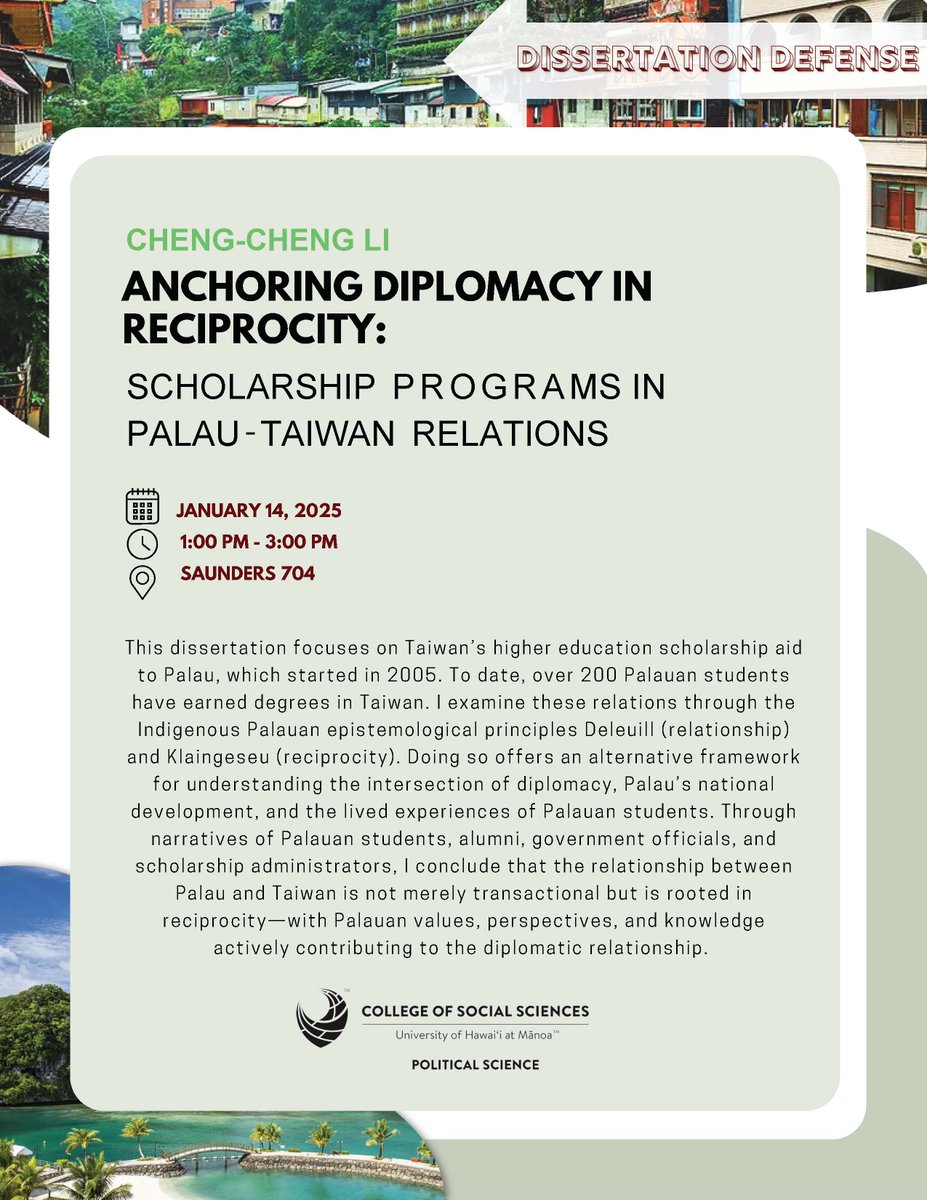 Please join the Department of Political Science for Cheng-Cheng Li's Dissertation Defense on Tuesday, January 14, 2025 in Saunders 704 at 1pm.