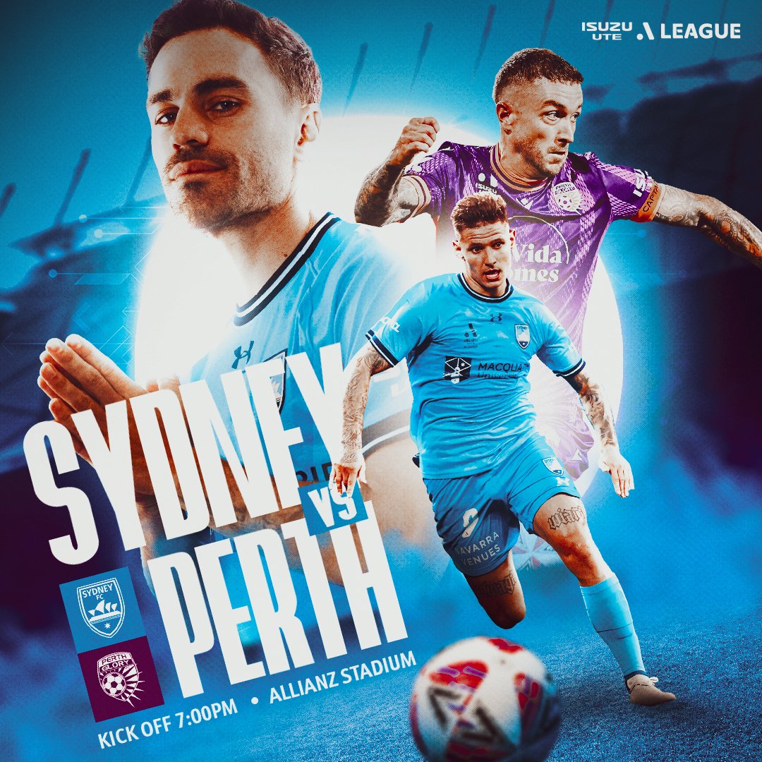 Sydney FC (@sydneyfc) on Twitter photo Midweek football at Moore Park ๐
๐ <a href="/PerthGloryFC/">Perth Glory FC</a>
๐ <a href="/aleaguemen/">Isuzu UTE A-League</a>
๐๏ธ <a href="/AllianzStadium/">Allianz Stadium</a>
โฐ 7:00pm AEDT Kick Off
๐ช 6:00pm AEDT Gates Open
๐บ Broadcast Live on Paramount+
๐๏ธ shorturl.at/Vti4H
#SydneyIsSkyBlue | #SYDvPER Midweek football at Moore Park ๐
๐ <a href="/PerthGloryFC/">Perth Glory FC</a>
๐ <a href="/aleaguemen/">Isuzu UTE A-League</a>
๐๏ธ <a href="/AllianzStadium/">Allianz Stadium</a>
โฐ 7:00pm AEDT Kick Off
๐ช 6:00pm AEDT Gates Open
๐บ Broadcast Live on Paramount+
๐๏ธ shorturl.at/Vti4H
#SydneyIsSkyBlue | #SYDvPER