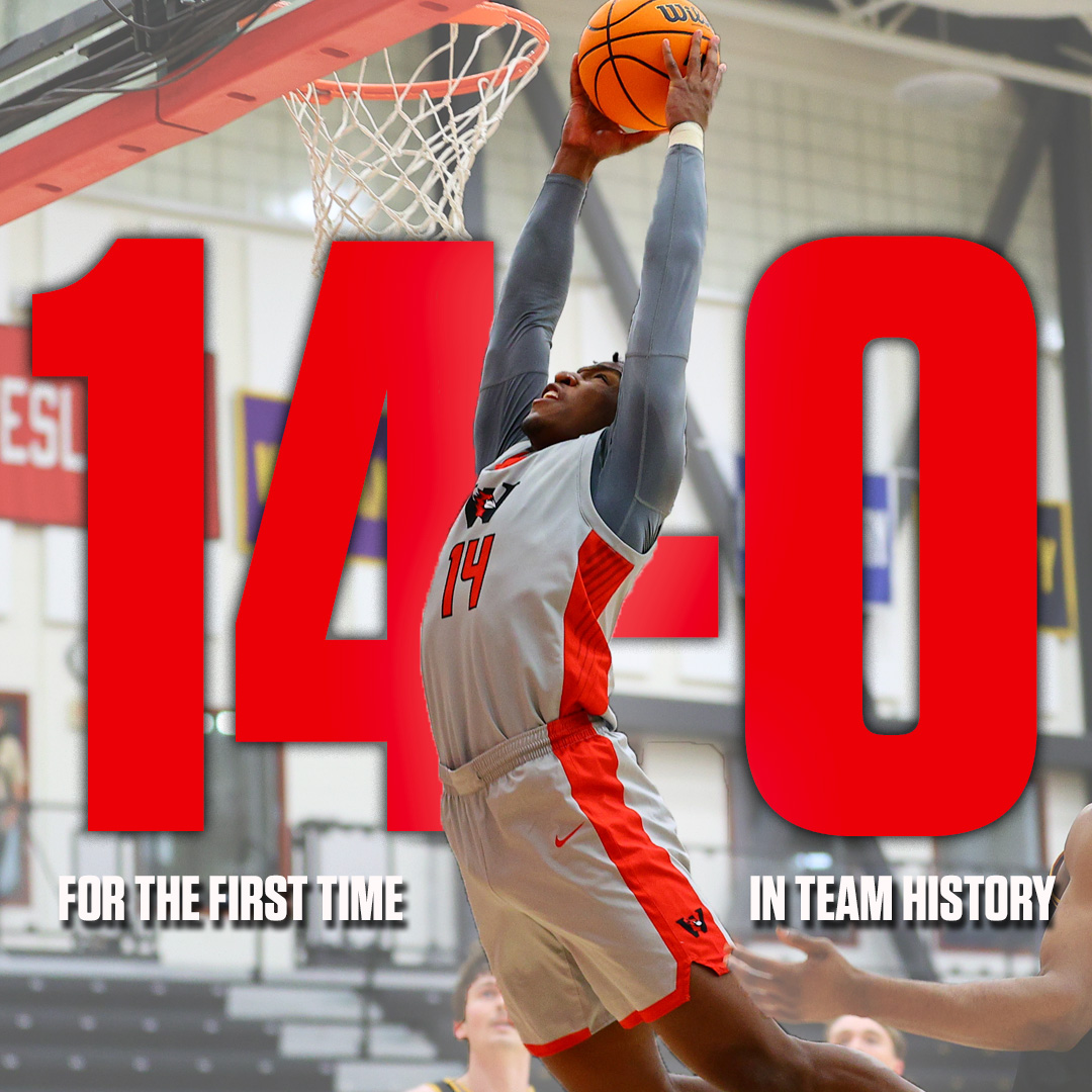 SOARING TO NEW HEIGHTS 🛫

For the first time in <a href="/wes_mbball/">Wesleyan Basketball</a>'s 122-year history as a program, the Cards are 14-0 🤩

Sheer dominance tonight from Wes who toppled Bridgewater State 90-46 on the road 🏀