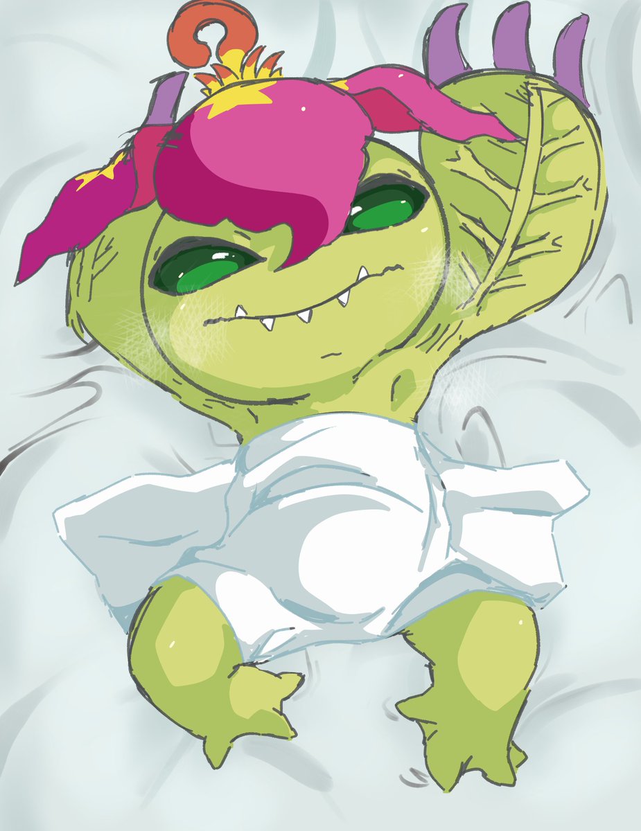 (DOODLE)
after shower 🚿🌷💚
#DIgimon #デジモン #palmon