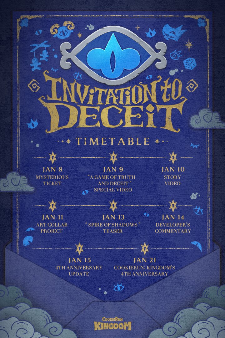 🏰 #CookieRunKingdom 4th Year Anniversary 🎉 Update Schedule📆

A Game of Truth and Deceit is about to begin...
Are you ready?

#CookieRun #CRK4th #ShadowMilkCookie