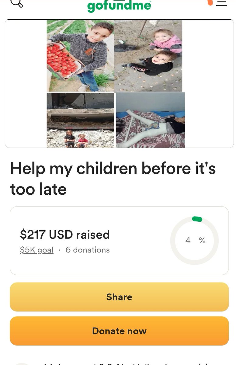 RewaaAli694843's tweet photo. 283$ is left to reach 500$

We still need your help to keep us alive, don't let us down, the least you can do for us is donate and participate. Any amount makes a difference in our lives, imagine with $10 you can save the lives of  my family

https://t.co/MFqU4WUpUP https://t.co/q8skk5N6km