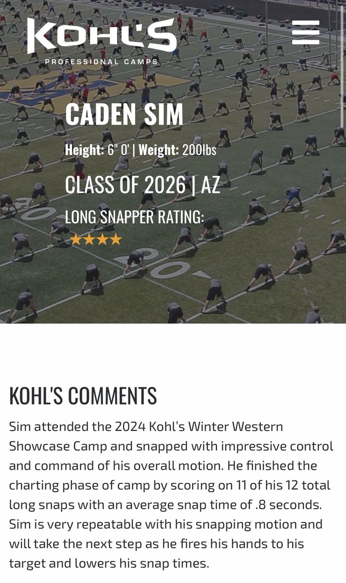 Caden Sim 4.5⭐️ Long Snapper tweet media