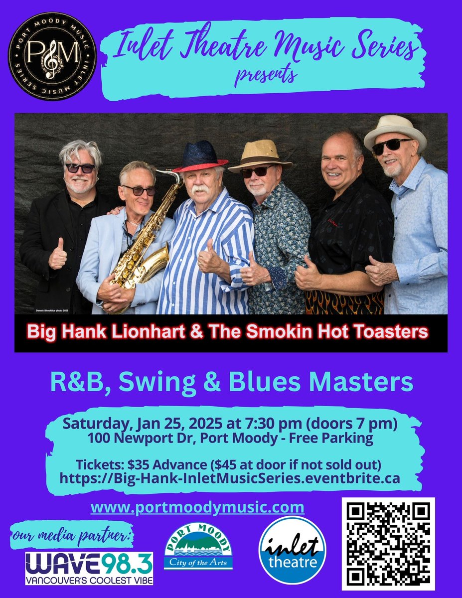 PoMoCulture's tweet photo. Inlet Theatre Music Series presents:  
Big Hank &amp; the Smokin' Hot Toasters 🎷
🎶Sat, Jan 25 at 7:30 PM at @InletTheatre 

Bringing to you an evening of red-hot rhythm and blues.

For more info, https://t.co/PXvitPU9SS https://t.co/S0Pbxm1bdC