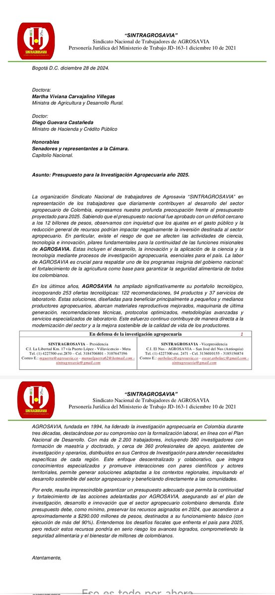 OscarArbelaez2's tweet image. El poco presupuesto asignado a AGROSAVIA pone en riesgo no sólo la I+D+i para el futuro del campo colombiano, sino el trabajo de los científicos y trabajadores de la investigación con más de 30 años al servicio de los productores agropecuarios del país. Retrocederiamos 100 años.