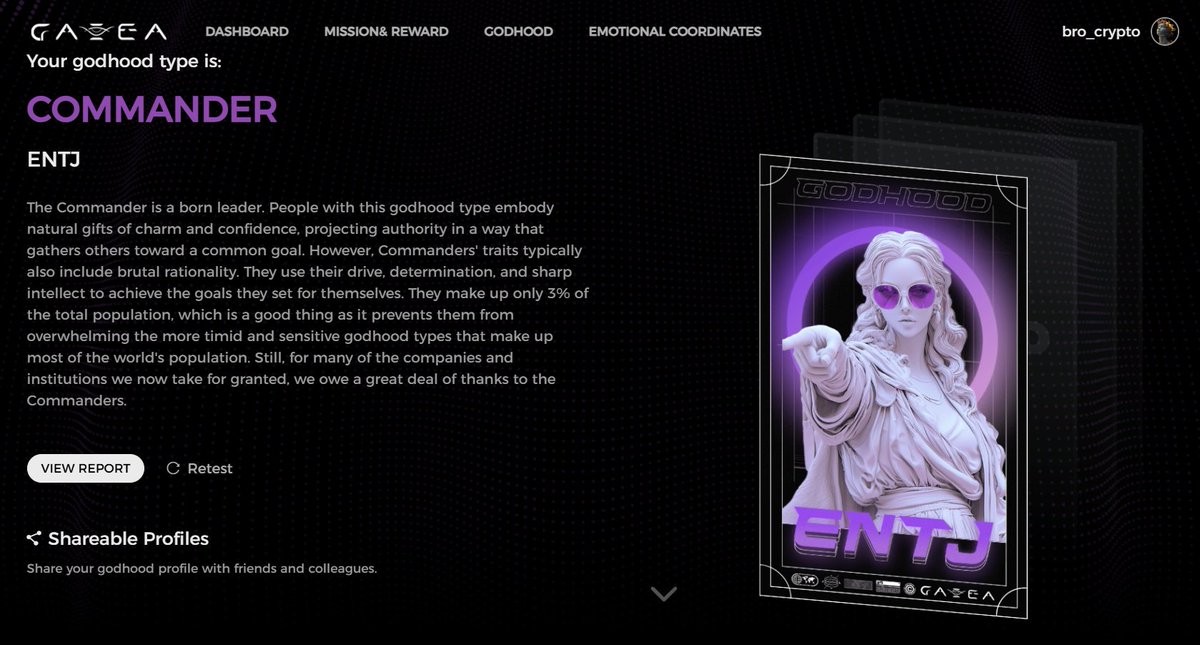 noturcryptobro's tweet photo. ==== GAEA AI 🚀 ====

- L3 in Ethereum Chain

Do you know GODHOOD by GAEA AI has launched?

It's cool having an official MBTI &amp; (potentially) becoming a pre-req for @aigaea eligible airdrop.

Follow this link, done task, and mint (cost $10 USDC-base):

https://t.co/W2U1ItKAi5 https://t.co/QMtvxG7MG9