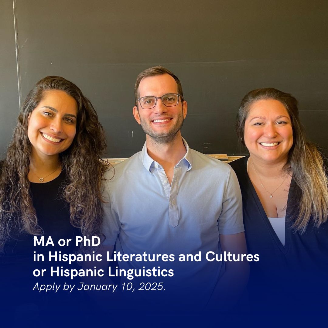Only a few days left to apply for the MA or PhD in Hispanic Literatures and Cultures or Hispanic Linguistics, for those interested in beginning their studies in September 2025. Apply by this Friday, January 10th.

More info: spanport.utoronto.ca/graduate