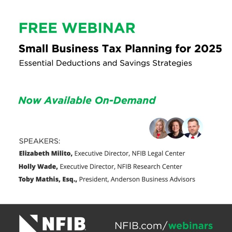 #NFIB’s latest webinar “Small Business Tax Planning for 2025 – Essential Deductions and Savings Strategies,” featured a tax expert to share proposals the new administration has planned and tax savings strategies for 2025. 

Watch on demand now: ow.ly/umzU50UyZr6