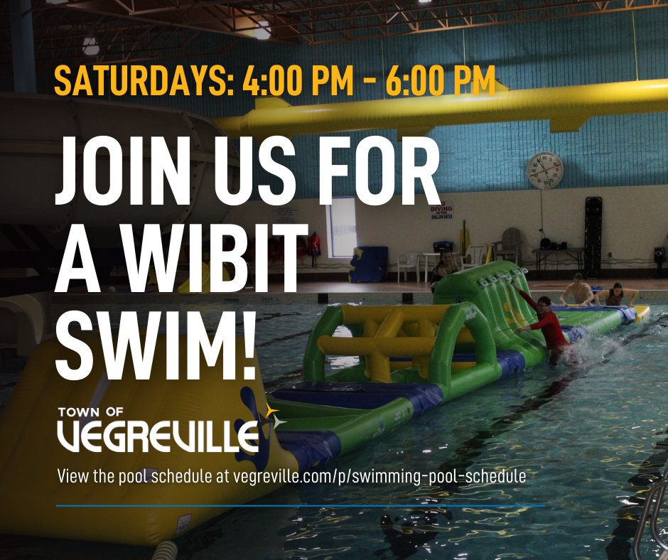 🌊𝐒𝐩𝐥𝐚𝐬𝐡 𝐢𝐧𝐭𝐨 𝐅𝐮𝐧!

Saturdays just got more exciting! Join us from 4-6 PM for Wibit Swims – our inflatable obstacle course is ready for action! 

View the swimming pool schedule here: loom.ly/MQWxI2g

#Vegreville | #RoomToGrow
